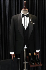 Formal Black Three Pieces Shawl Lapel Men Suits For Wedding