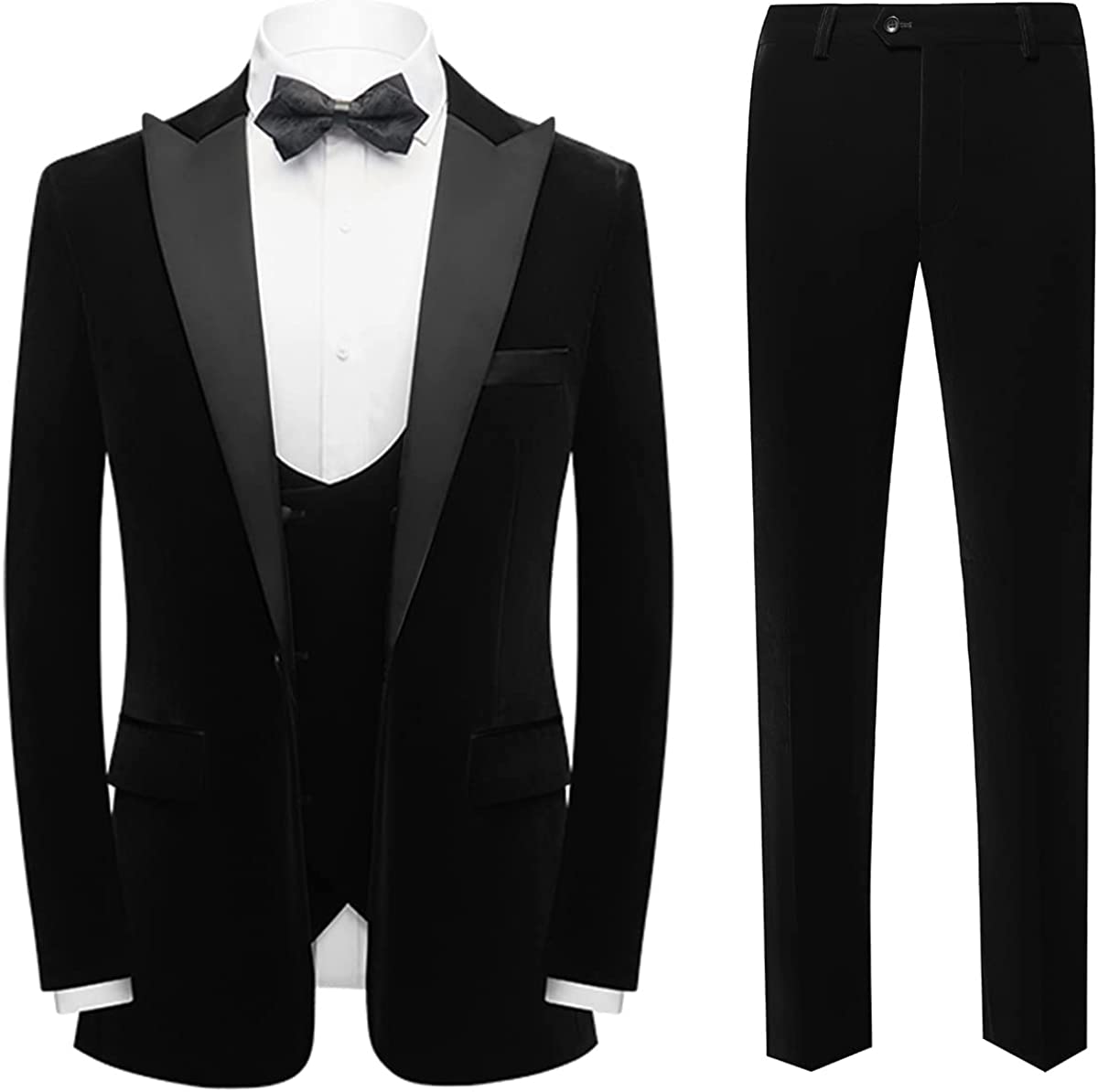 Formal Black Three Pieces Velvet Men Suits For Wedding