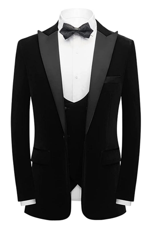 Formal Black Three Pieces Velvet Men Suits For Wedding