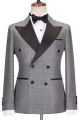 Formal Dark Peaked Lapel Double Breasted Gray Business Suits