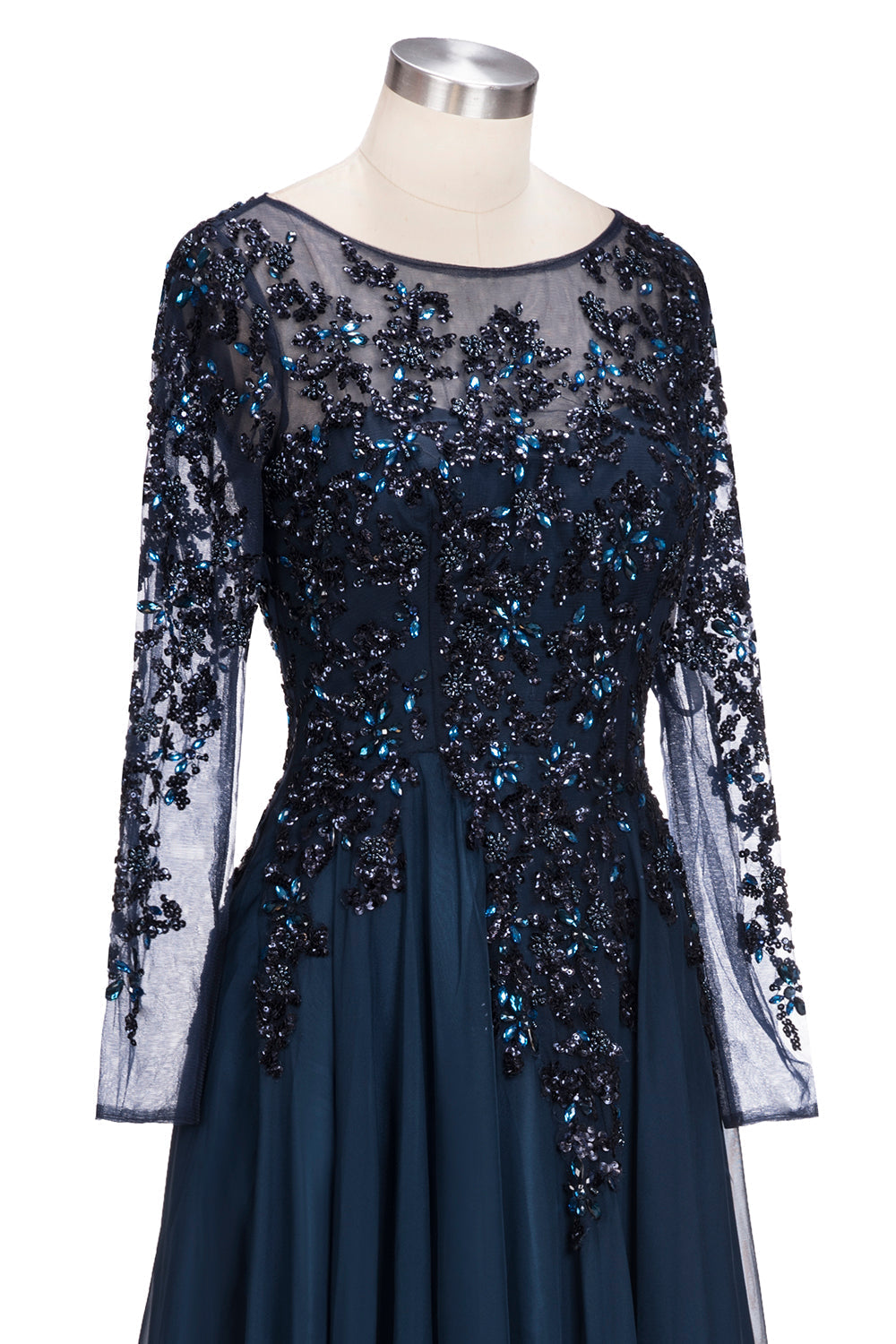 27dress navy blue prom dress with long sleeves and intricate beaded details formal evening dresses