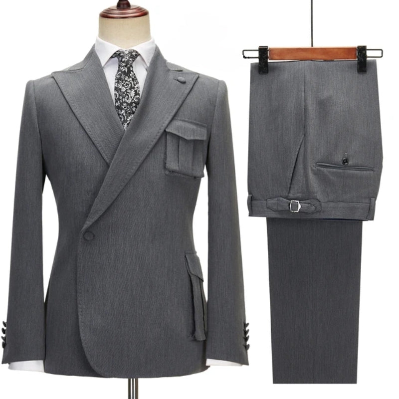 Formal Peaked Lapel Bespoke Gray Prom Suits
