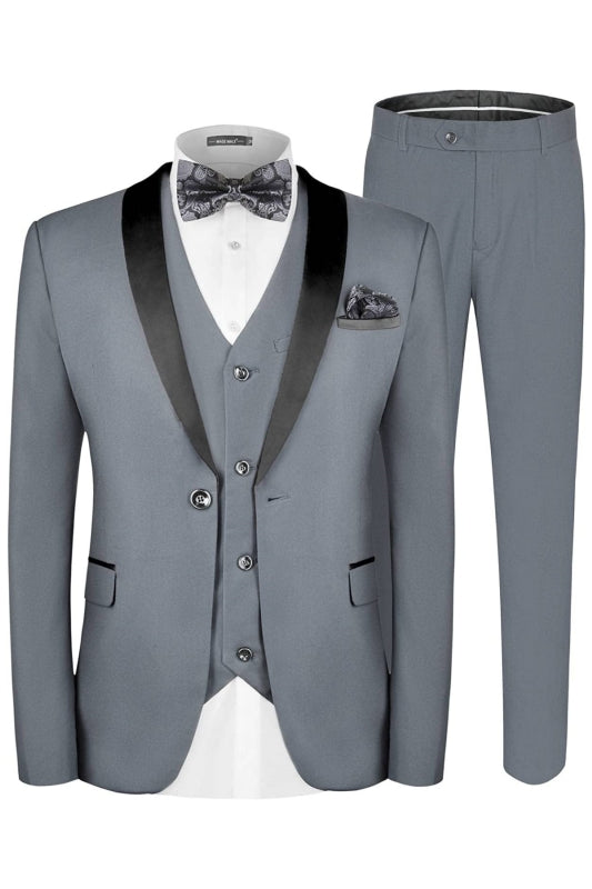 Formal Gray Three Pieces Shawl Lapel Men Suits For Wedding