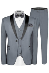Formal Gray Three Pieces Shawl Lapel Men Suits For Wedding