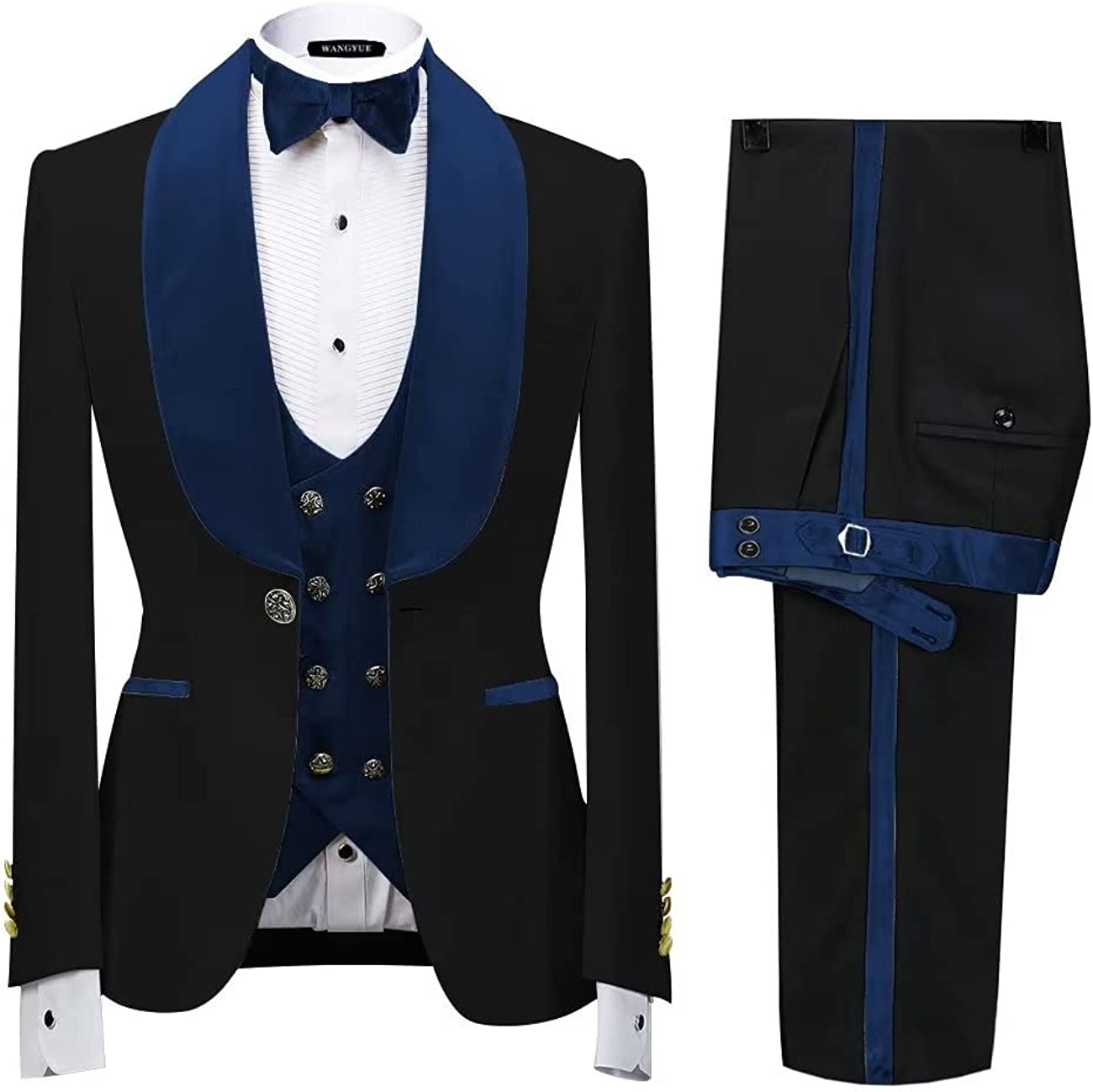 Formal Shawl Lapel Three Pieces Velvet Navy Blue Wedding Suits