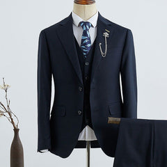 Formal Navy Blue Striped 3 Pieces Slim Fit Custom Menswear