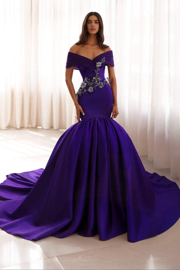 27DRESS Formal Off-the-Shoulder Mermaid Evening Dresses with Applique