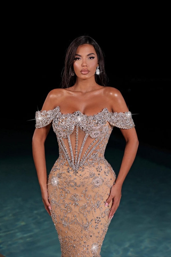 27DRESS Formal Off-the-Shoulder Mermaid Evening Dresses with Rhinestones