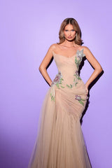 27DRESS Formal Strapless Sleeveless Mermaid Evening Dresses with Applique