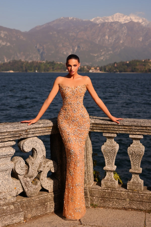 27DRESS Formal Strapless Sleeveless Mermaid Evening Dresses with Rhinestones