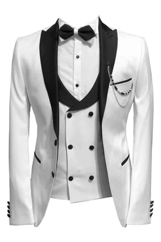 Formal White Peaked Lapel Three Pieces Men Suits For Prom