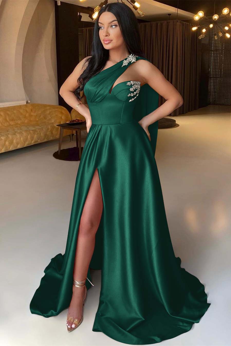 Front Split One Shoulder Sleeveless Mermaid Prom Dress With Beadings Online