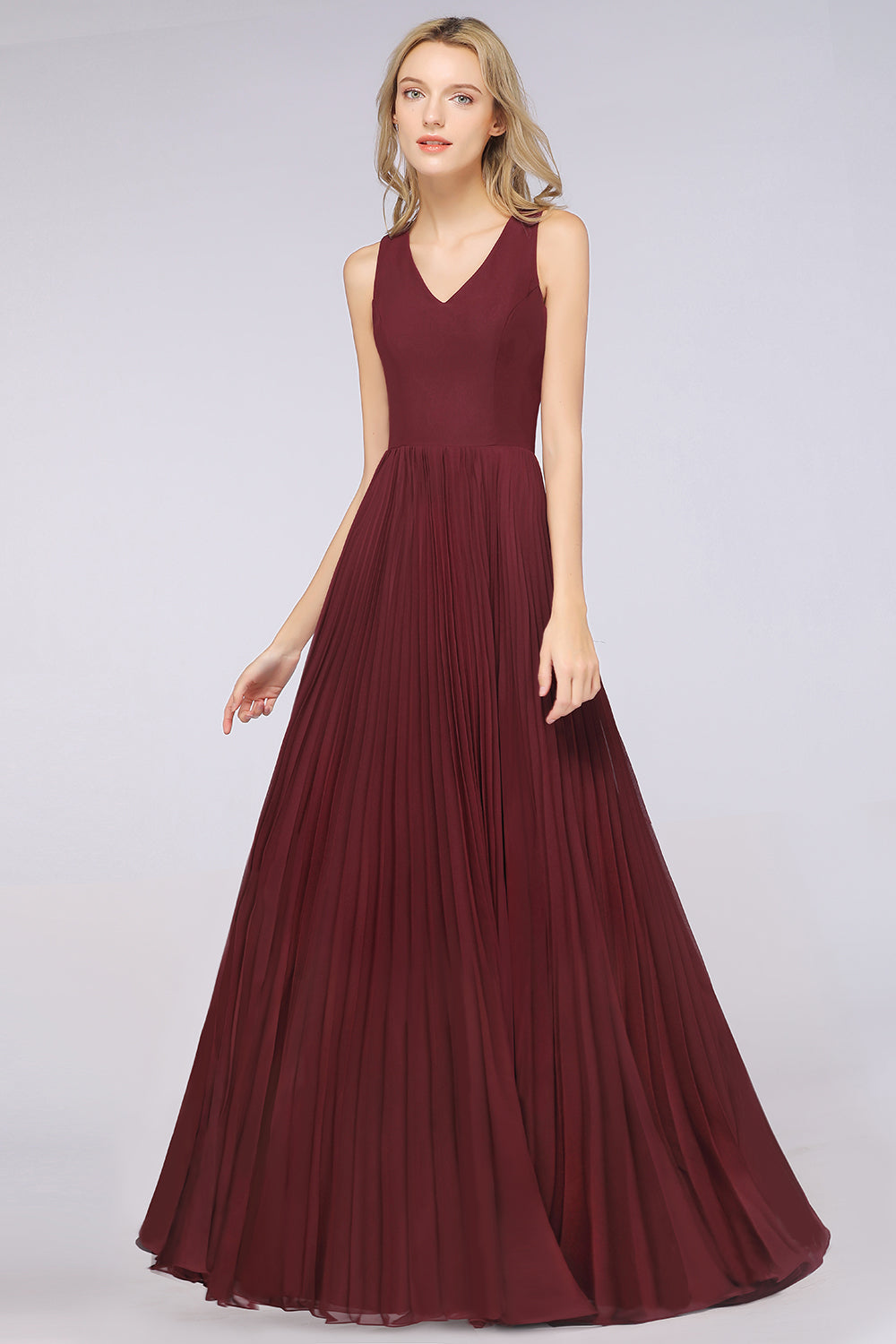 Glamorous Chiffon V-Neck Ruffle Burgundy Bridesmaid Dresses Affordable-27dress