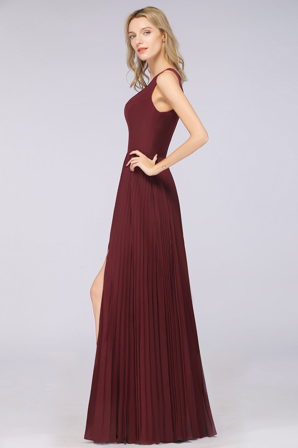 Glamorous Chiffon V-Neck Ruffle Burgundy Bridesmaid Dresses Affordable-27dress