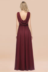Glamorous Chiffon V-Neck Sleeveless Burgundy Bridesmaid Dress with Draped Back-27dress