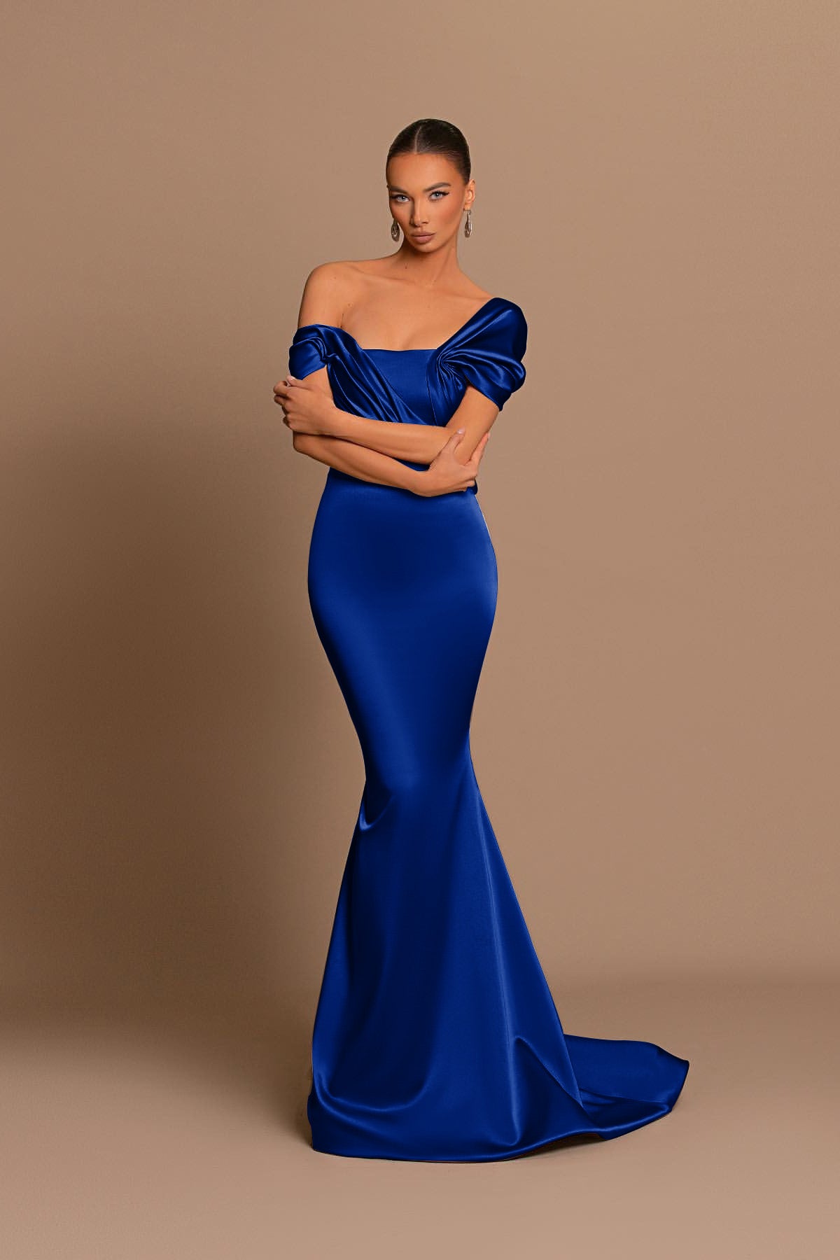 Glamorous Gray Off the Shoulder Mermaid Prom Dress With Pleated