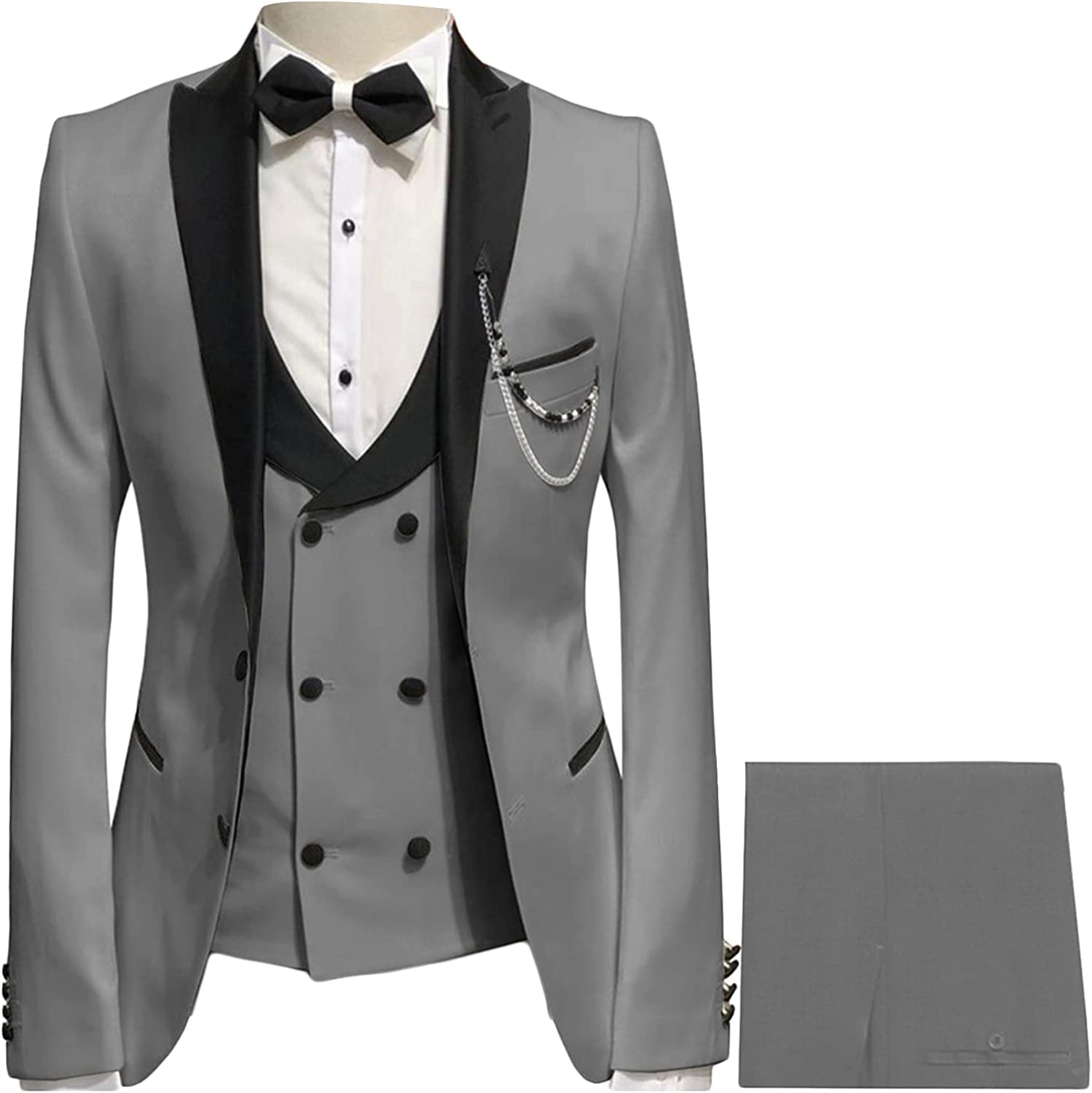 Glamorous Peaked Lapel Three Pieces Gray Prom Suits
