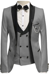 Glamorous Peaked Lapel Three Pieces Gray Prom Suits