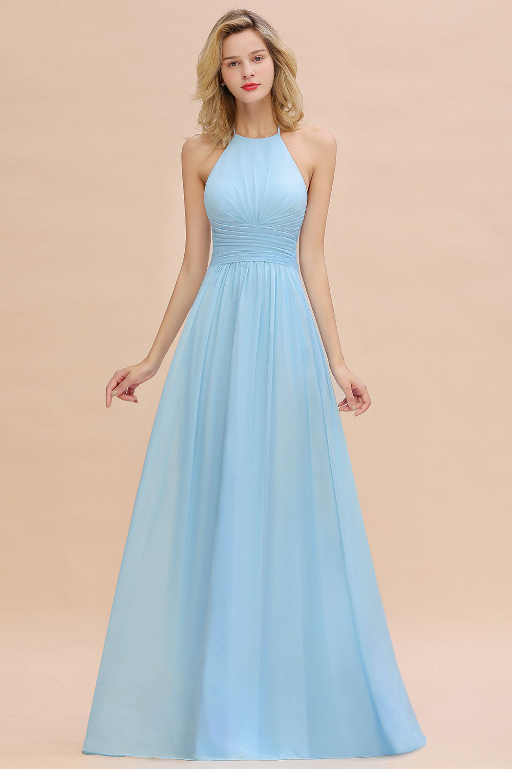 Load image into Gallery viewer, Glamorous Halter Backless Long Affordable Bridesmaid Dresses with Ruffle-27dress
