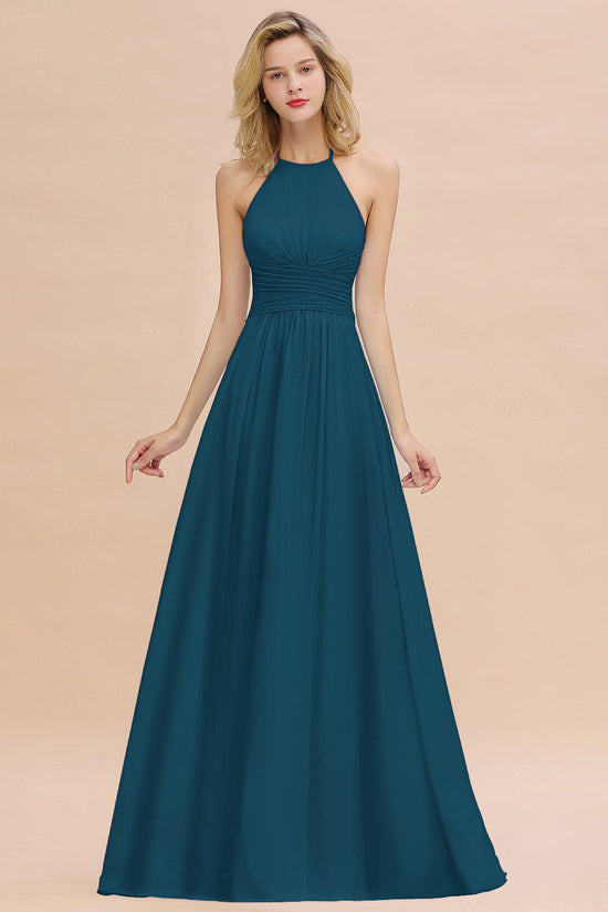 Load image into Gallery viewer, Glamorous Halter Backless Long Affordable Bridesmaid Dresses with Ruffle-27dress
