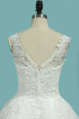 Glamorous Jewe Tull Lace Wedding Dress Appliques Sleeveless Beadings Bridal Gowns Online-27dress