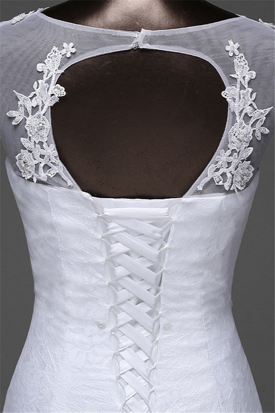 Glamorous Lace Jewel White Mermaid Wedding Dresses with Beadings Online-27dress