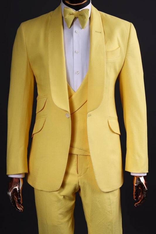 Glamorous Light Shawl Lapel Three Pieces Yellow Prom Suits