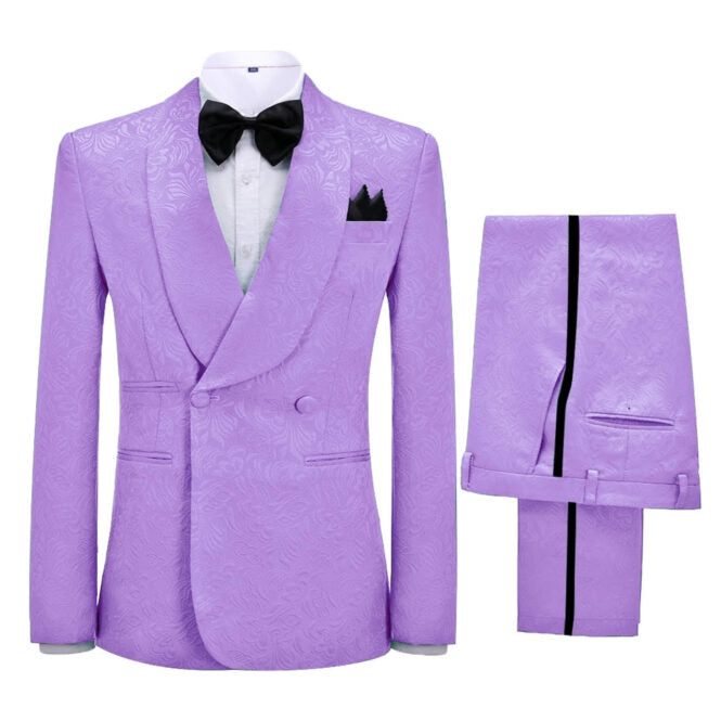 Glamorous Lilac Jacquard Shawl Lapel Double Breasted Prom Suits