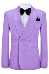 Glamorous Lilac Jacquard Shawl Lapel Double Breasted Prom Suits