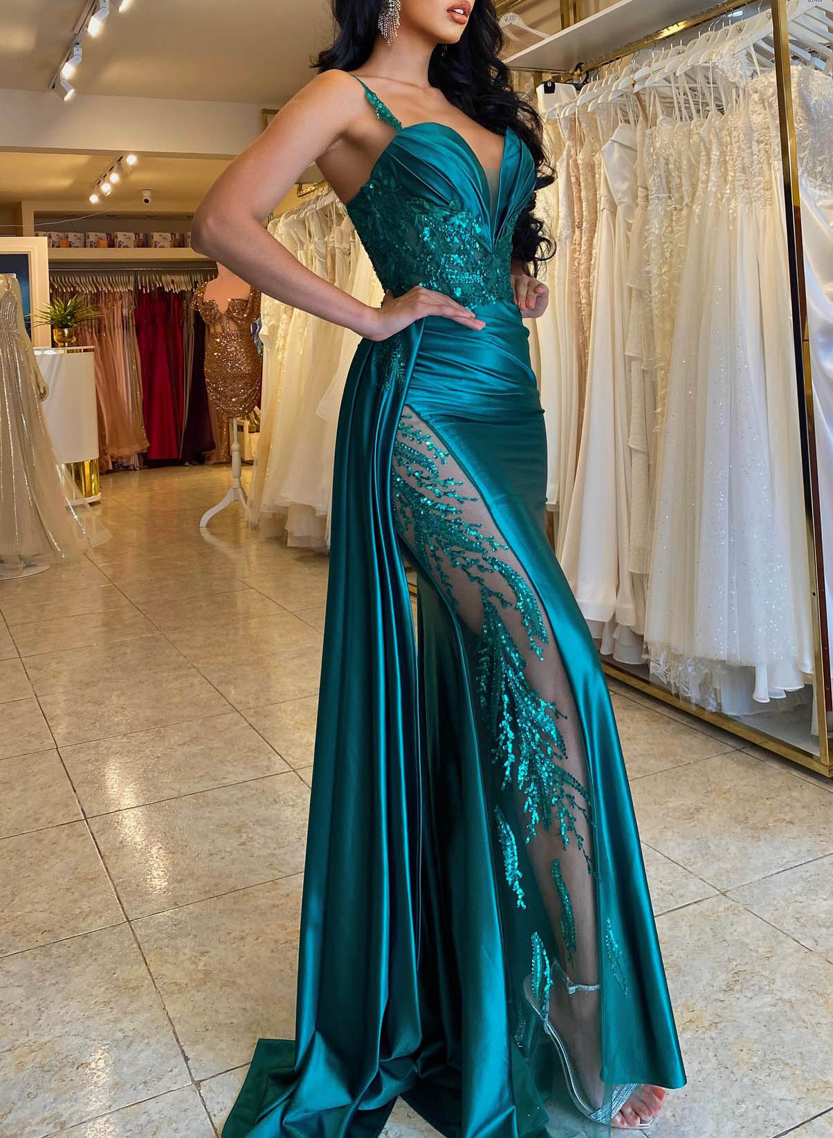 Glamorous Long Mermaid Sweetheart Spaghetti Straps Satin Lace Prom Dre 27dress Glamorous Long Mermaid Sweetheart Spaghetti Straps Satin Lace Prom Dre 27dress