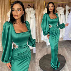 Glamorous Long Puff Sleeves Mermaid Prom Dress With Appliques