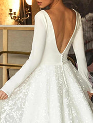 Glamorous Long Sleeve V-Neck Wedding Dress With Lace Appliques-27dress