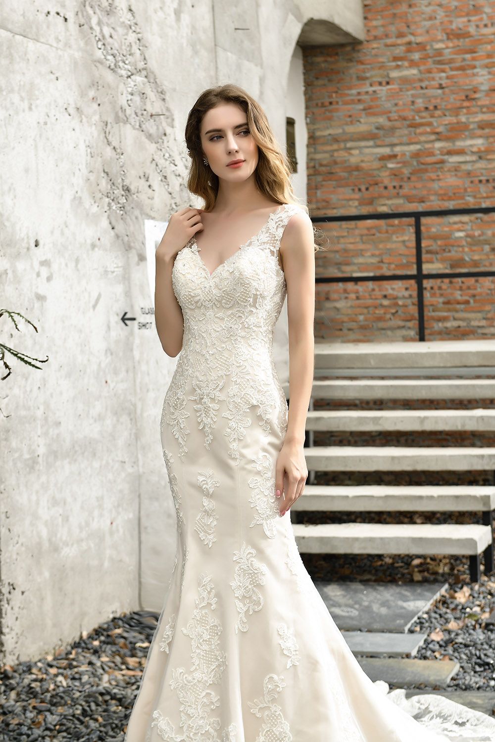 Glamorous Mermaid Satin Lace Open Back Wedding Dress-27dress