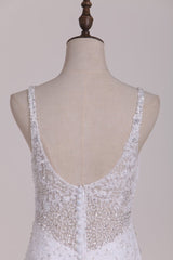 Glamorous Mermaid White Tulle Lace Wedding Dress Straps V-Neck Appliques Beadings Bridal Gowns On Sale-27dress