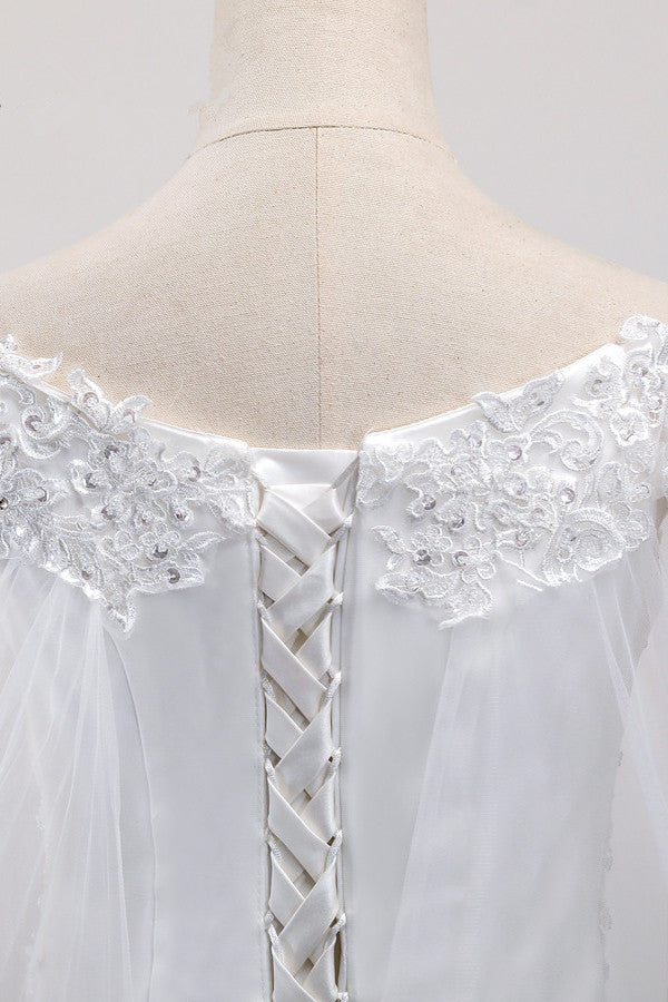 Glamorous Off-the-Shoulder Mermaid Wedding Dress Sweetheart Tulle Appliques Beadings Bridal Gowns On Sale-27dress