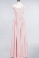 Glamorous Spaghetti Straps Sweetheart Ruffle Chiffon Bridesmaid Dress Online-27dress