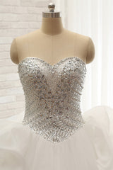 Glamorous Sweetheart White Sequins Wedding Dresses With Appliques Tulle Ruffles Bridal Gowns Online-27dress