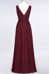 Glamorous TulleV-Neck Ruffle Burgundy Bridesmaid Dress Online-27dress