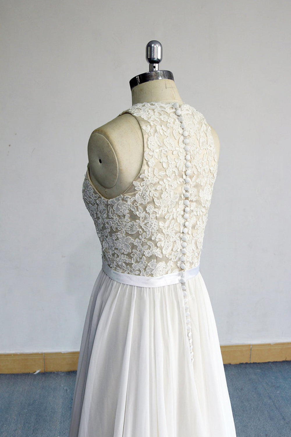 Glamorous White Appliques Chiffon Wedding Dress Sleeveless Ruffles A-line Bridal Gowns On Sale-27dress
