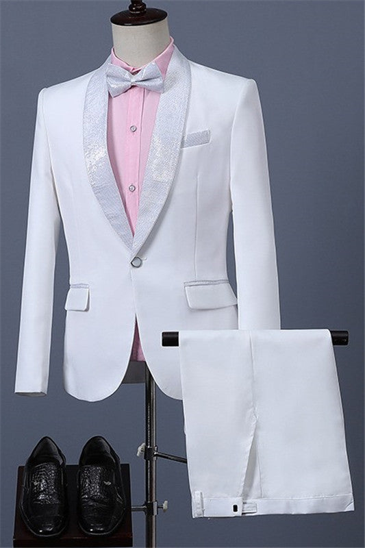 Glamorous Shawl Lapel One Button Best Fitted White Wedding Suits