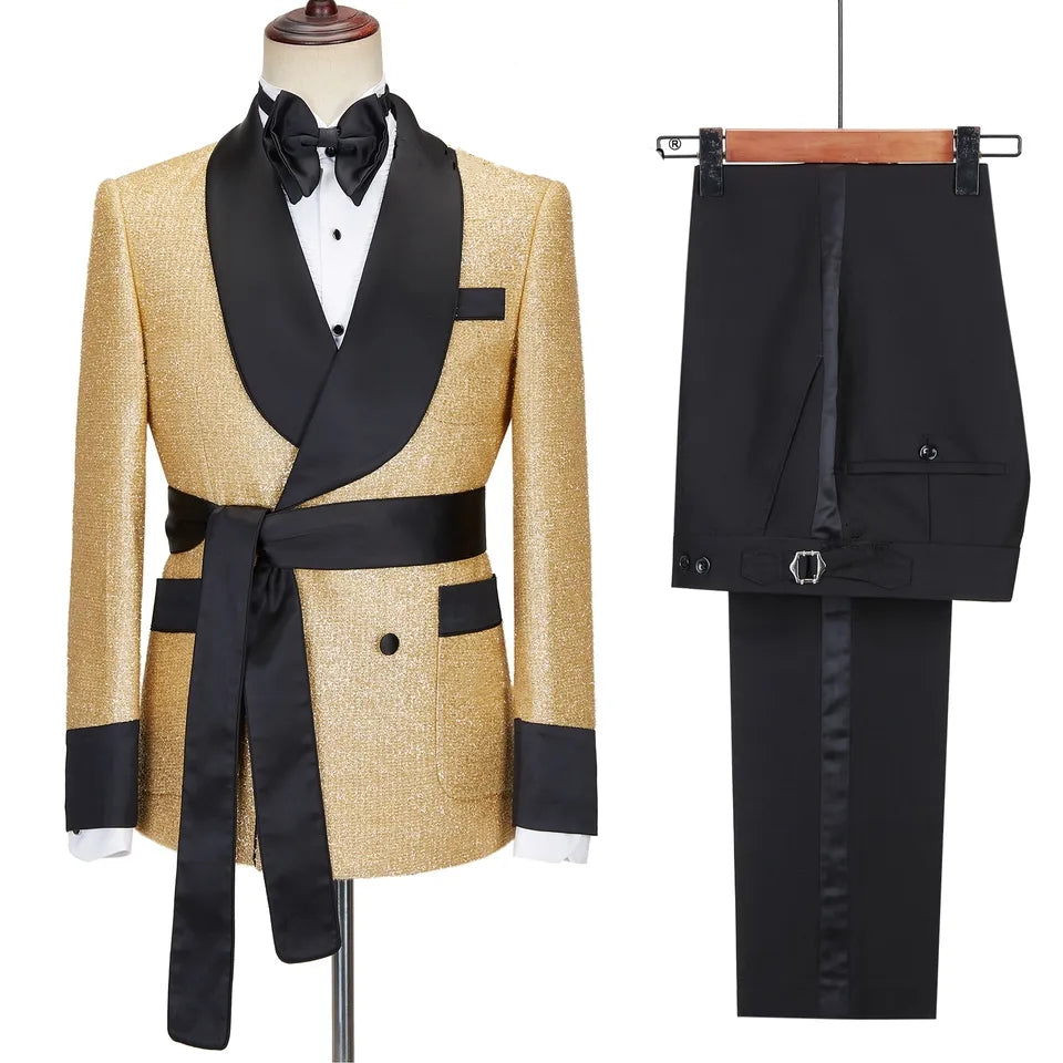 Shawl Lapel Double Breasted Gold Wedding Suits