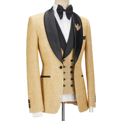 Golden Shawl Lapel Three Pieces Men Suits For Wedding