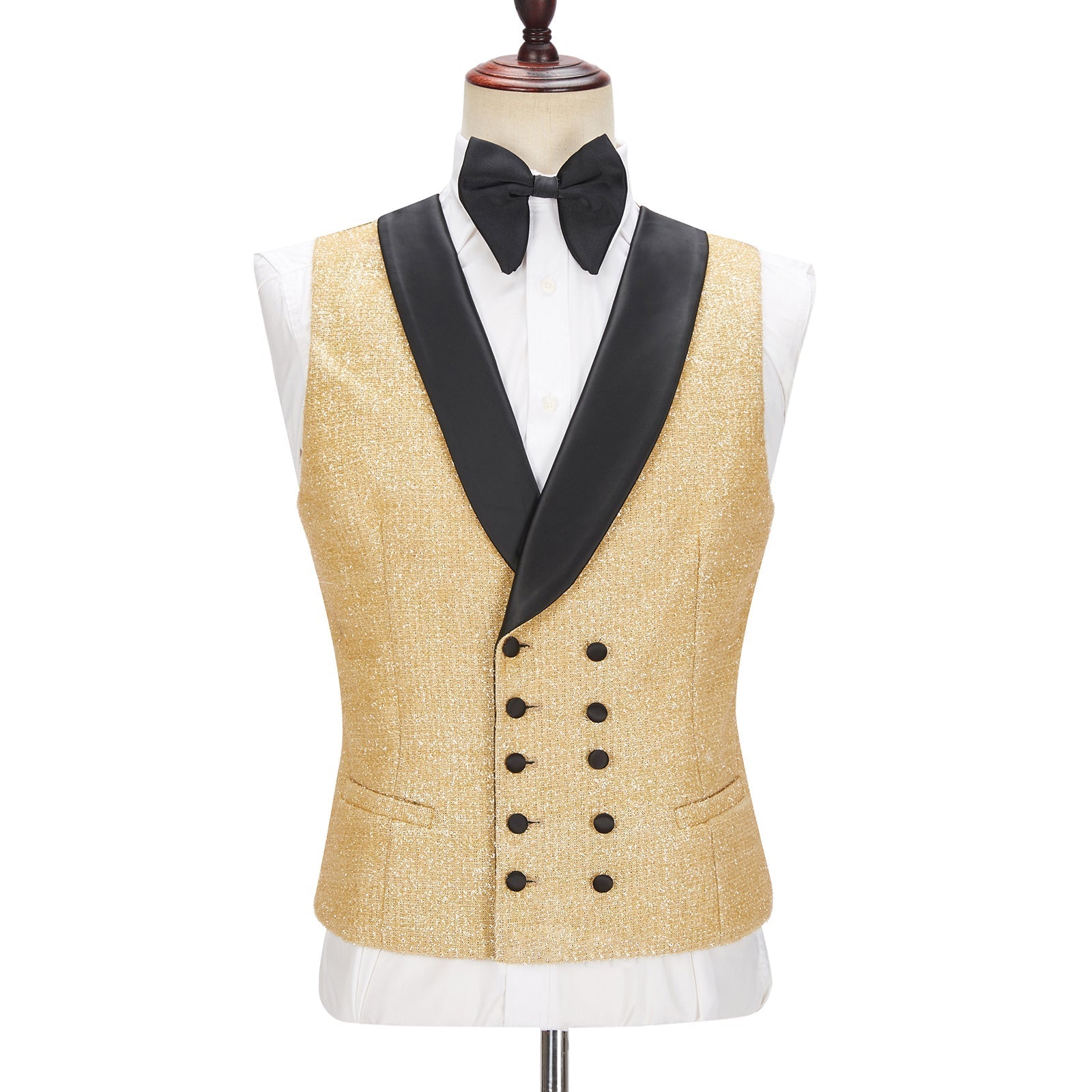 Golden Shawl Lapel Three Pieces Men Suits For Wedding
