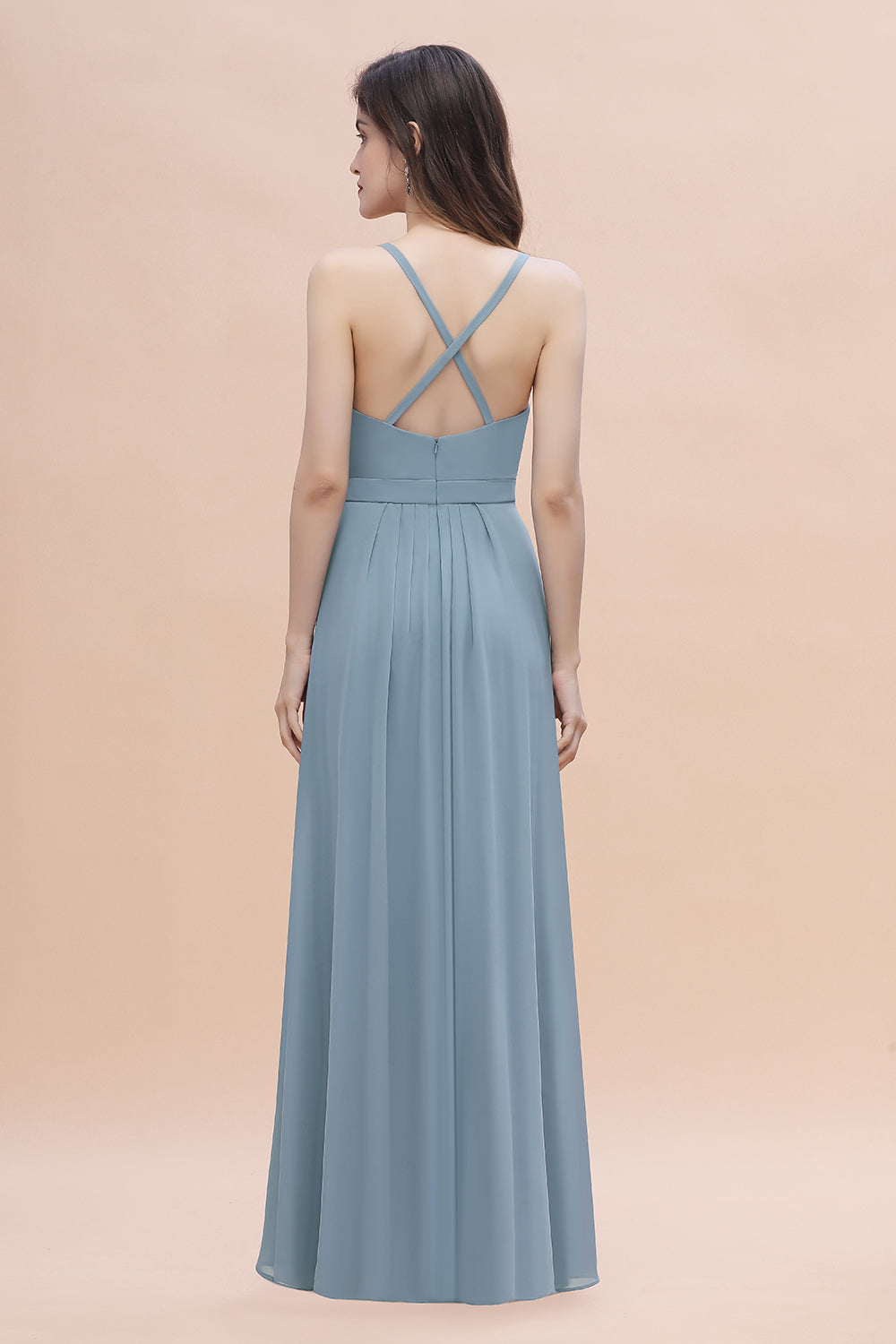 Gorgeous A-Line Straps Dusty Blue Chiffon Bridesmaid Dress with Ruffle 27dress Gorgeous A-Line Straps Dusty Blue Chiffon Bridesmaid Dress with Ruffle 27dress
