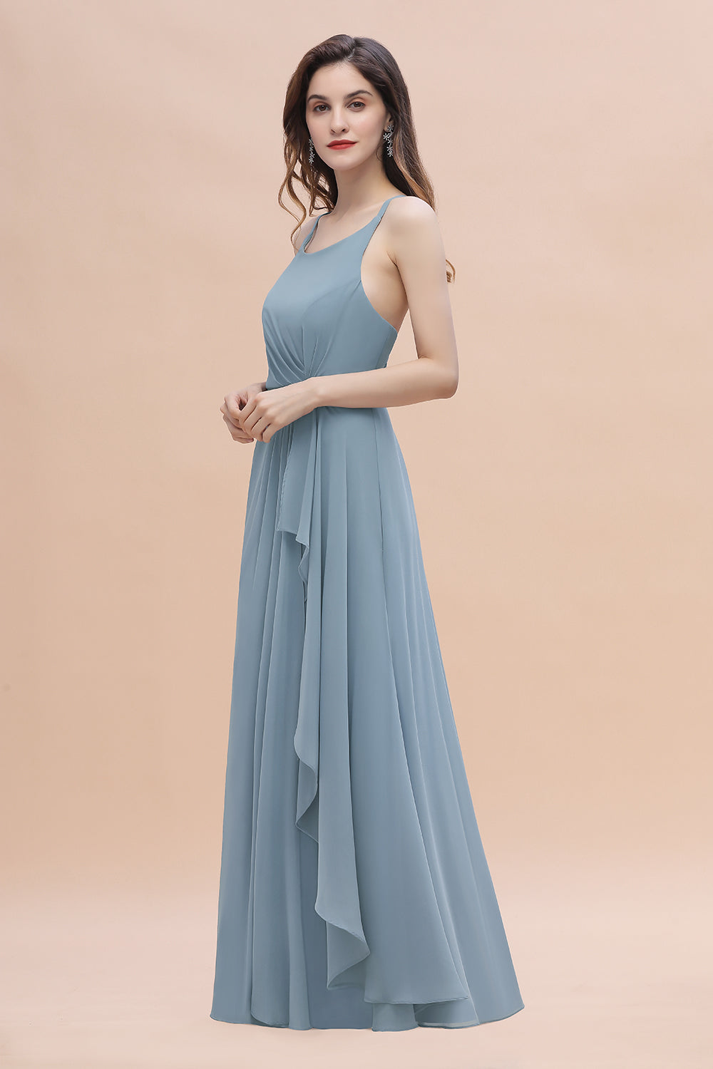 Gorgeous A-Line Straps Dusty Blue Chiffon Bridesmaid Dress with Ruffle 27dress Gorgeous A-Line Straps Dusty Blue Chiffon Bridesmaid Dress with Ruffle 27dress