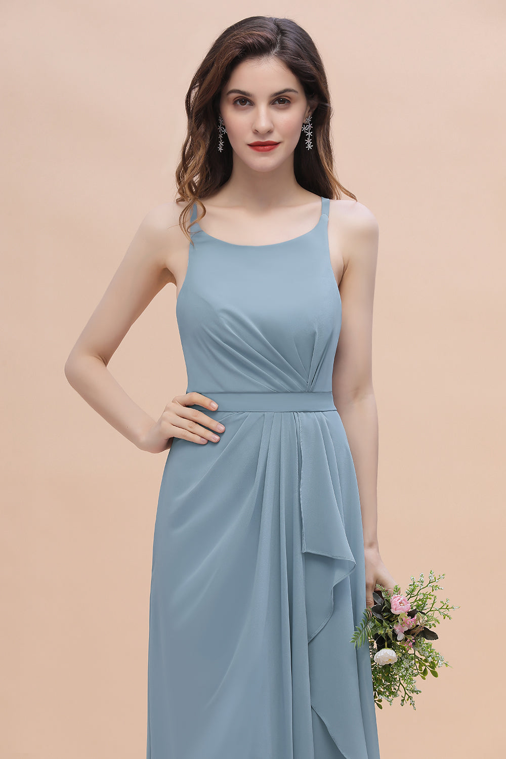 Gorgeous A-Line Straps Dusty Blue Chiffon Bridesmaid Dress with Ruffle 27dress Gorgeous A-Line Straps Dusty Blue Chiffon Bridesmaid Dress with Ruffle 27dress