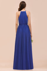 Gorgeous Affordable Chiffon Ruffle Royal Blue Bridesmaid Dress-27dress