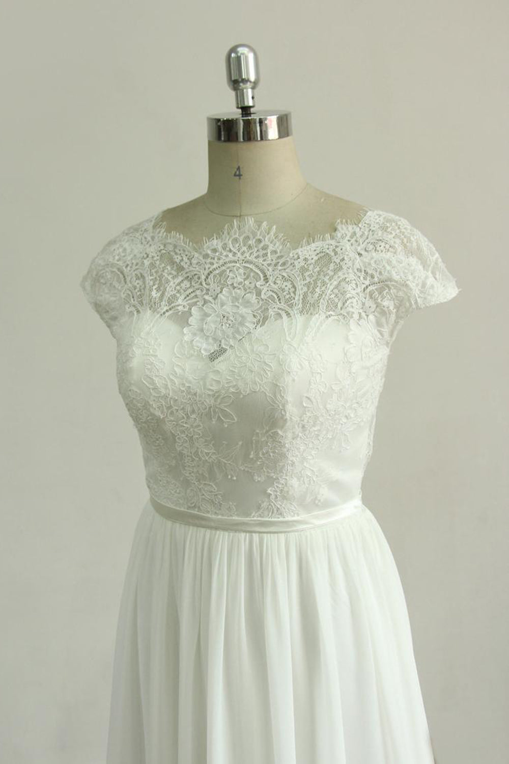 Gorgeous Appliques Chiffon Wedding Dress White Shortsleeves A-line Bridal Gowns On Sale-27dress