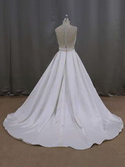Gorgeous Ball Gown Illusion Satin Court Train Wedding Dress With Beading