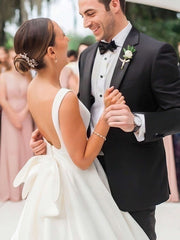 Gorgeous Ball Gown Scoop Neck Satin Court Train Wedding Dress With Bow